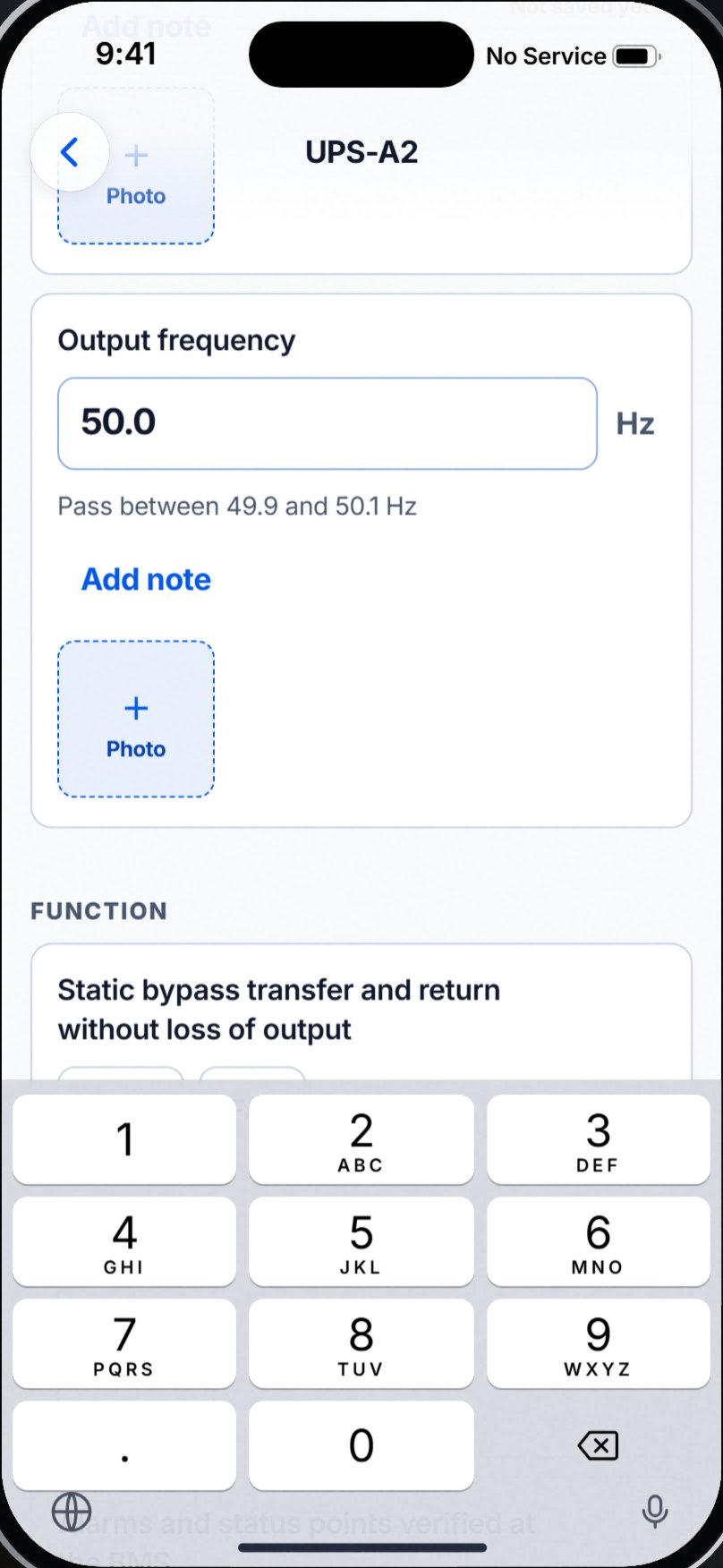 Check sheet screen in the Holdpoint field app